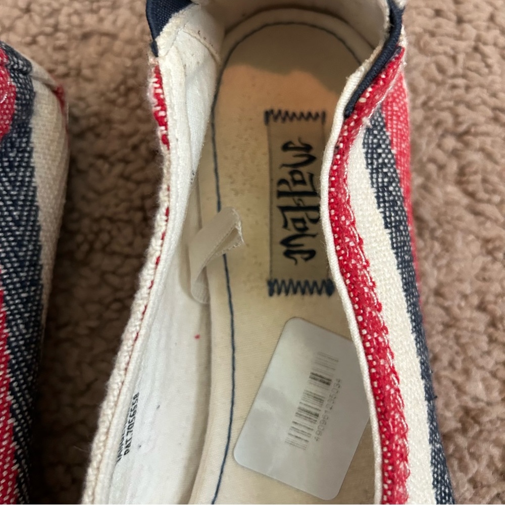 Mad Love Red White Blue Striped Slip On Shoes Size 10 - Picture 3 of 6